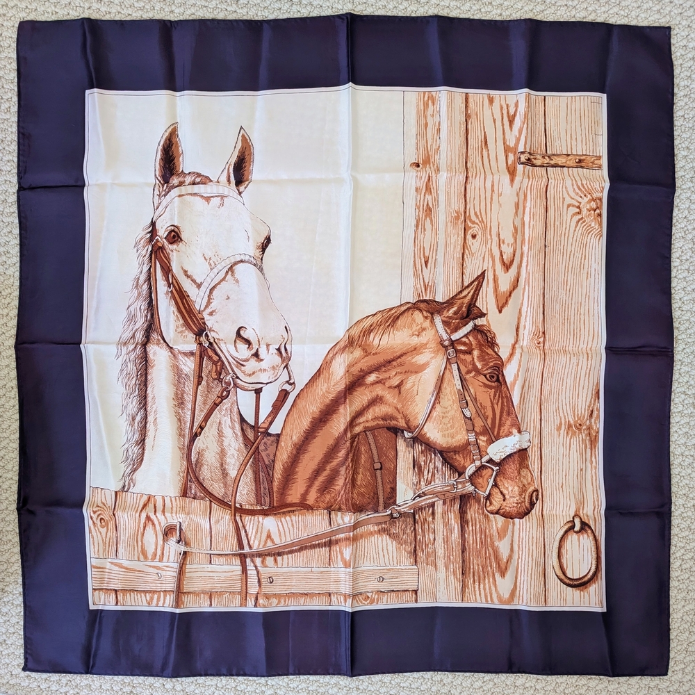 NEW Vintage Horses & Stable Portrait 28x28 Scarf Bandana Equestrian Horse Unused